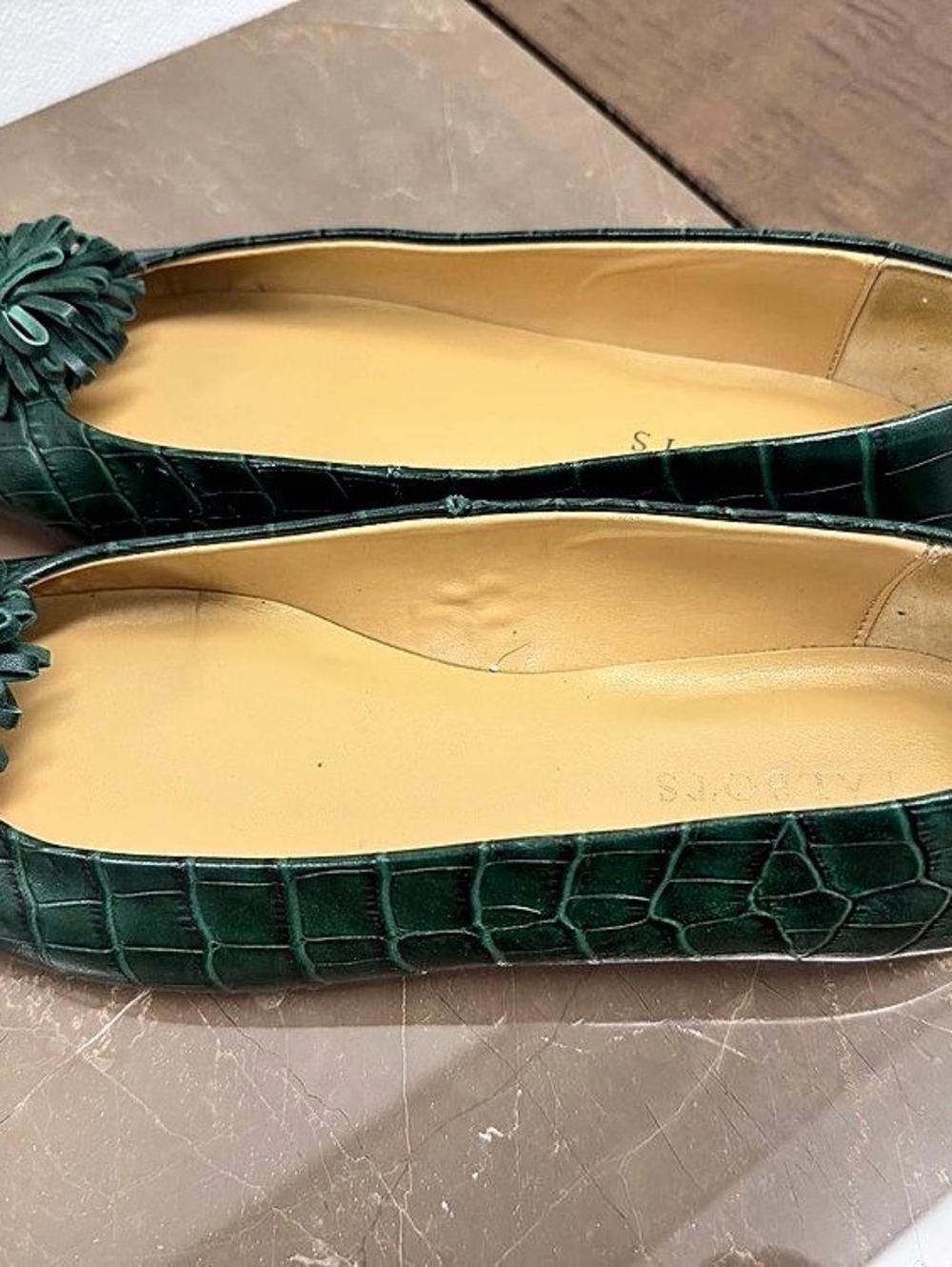 Talbots Stella Pom Flats - Embossed Croc Green US 6